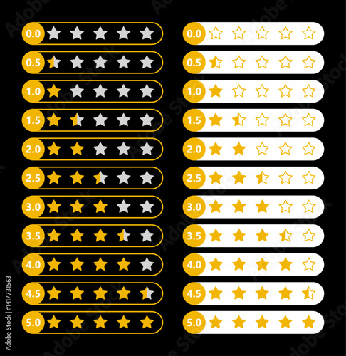 5 Star rating, customer review with gold stars flat vector icons for apps and websites. set of stars isolated on  black background. Star icon. Stars in modern simple flat style vector