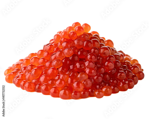 a pile of red caviar in the shape of an isolated on white background, PNG