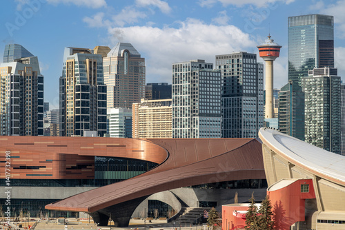 Futuristic modern building in Calgary downtown