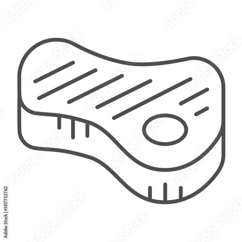 Beef of meat thin line icon, culinary cooking concept. Vector graphics. Fried beef steak, meat slice with bone sign on white background, linear style icon for mobile or web design.
