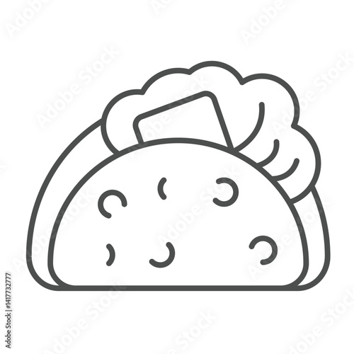 Shawarma with salad and cheese thin line icon, culinary cooking concept. Vector graphics. Fried pastry dough with meat, fastfood sign on white background, linear style icon for mobile or web design.