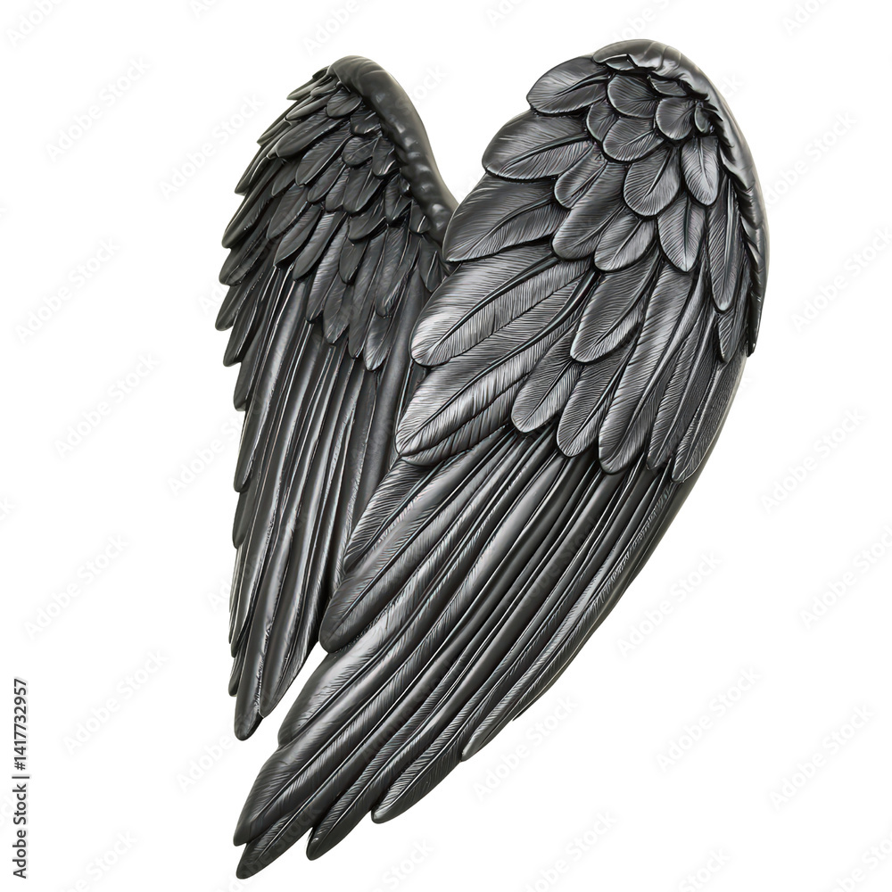Obraz premium Artistic black wings with detailed feathers resembling angel or bird wings, symbolizing freedom, flight, spirituality, and elegance in a decorative style