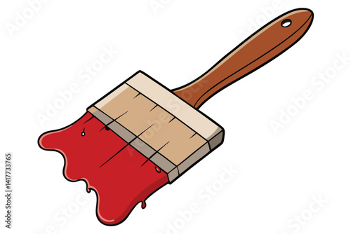 Paintbrush with red paint on white background. Vector illustration.