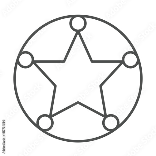 Local sheriff badge thin line icon, law enforcement concept. Vector graphics. Sheriff police star shape sign on white background, linear style icon for mobile or web design.
