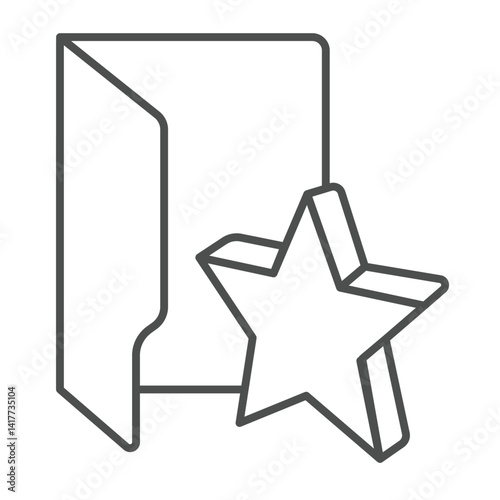 Favorites folder thin line icon, windows pack concept. Vector graphics. Folder with isometric star shape, favorite sign on white background, linear style icon for mobile or web design.