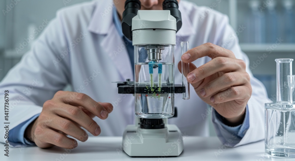 Scientist using Microscope, Photo Scientist using Microscope, Photo