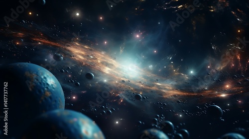 A surreal view of the universe with multiple galaxies converging.