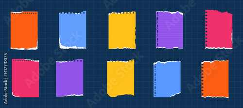 Ripped Colorful Paper Scraps Strips Torn Edges. Blank Notepaper Sheet Pieces Ripped Edge for Message, Journals, Planners, To-Do Lists, Memo Template