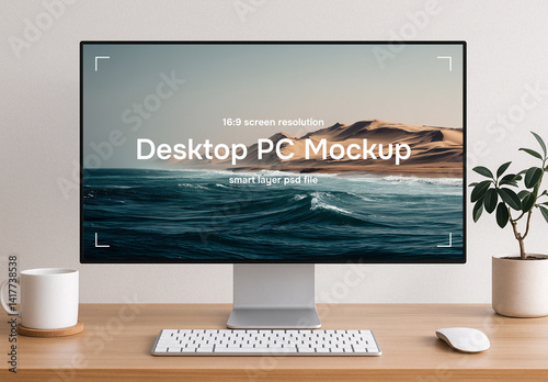 Desktop computer on the table mockup