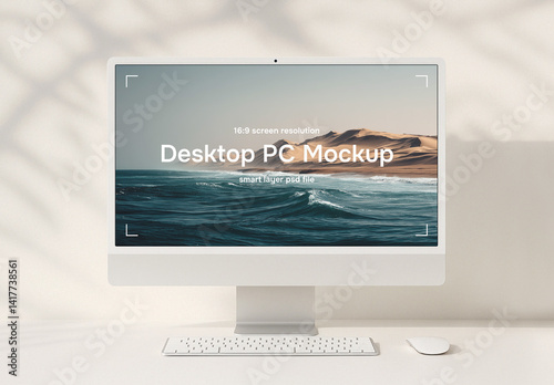 Desktop computer on the table mockup