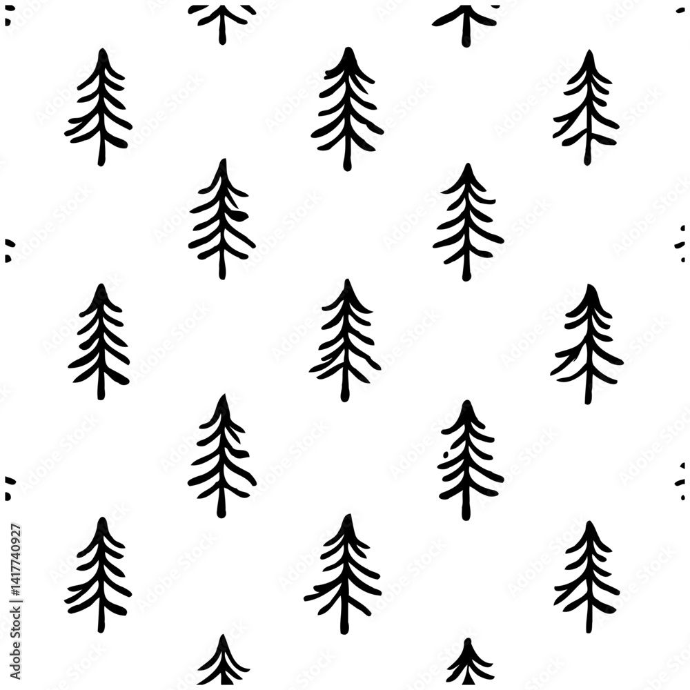 Obraz premium Seamless Doodle Pattern with Christmas Trees