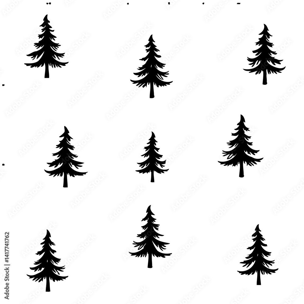 Obraz premium Monochrome Pine Tree Silhouette Pattern Isolated