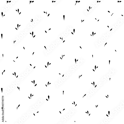 Monochrome Botanical Scatter Pattern Background Art