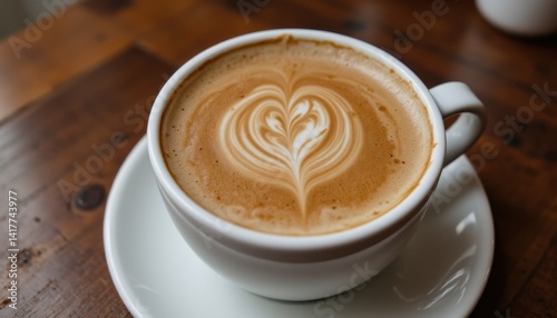 Pouring Coffee with Heart Design Cafe Setting Beverage Photography Warm Atmosphere Close-Up Art in a Cup