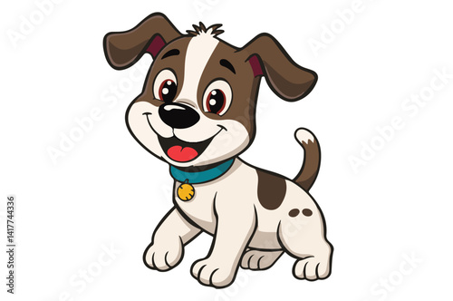 This happy puppy illustration shows a cheerful dog standing excitedly, ready to play. Great for educational tools, playful branding, or children's content.