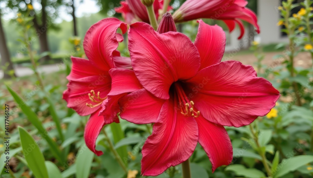 Vibrant Gladiolus Blooms in Garden Close-Up Nature Photography Lush Green Environment Floral Beauty Vibrant Gladiolus Blooms in Garden Close-Up Nature Photography Lush Green Environment Floral Beauty