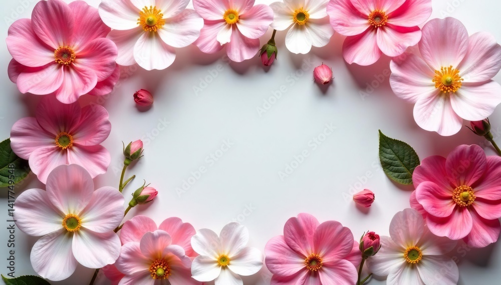 Fototapeta premium Delicate blossoms arranged in a square grid, creating a subtle floral geometry , repeat, geometric floral, clean