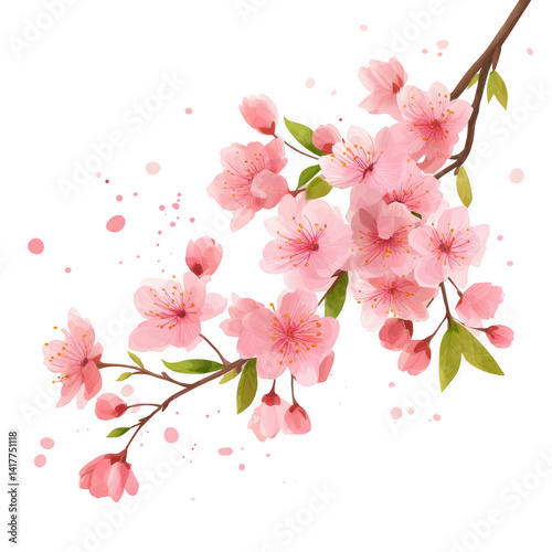 Delicate Pink Cherry Blossoms Branch Spring Floral Design Perfect for greeting cards websites or spring themed projects
