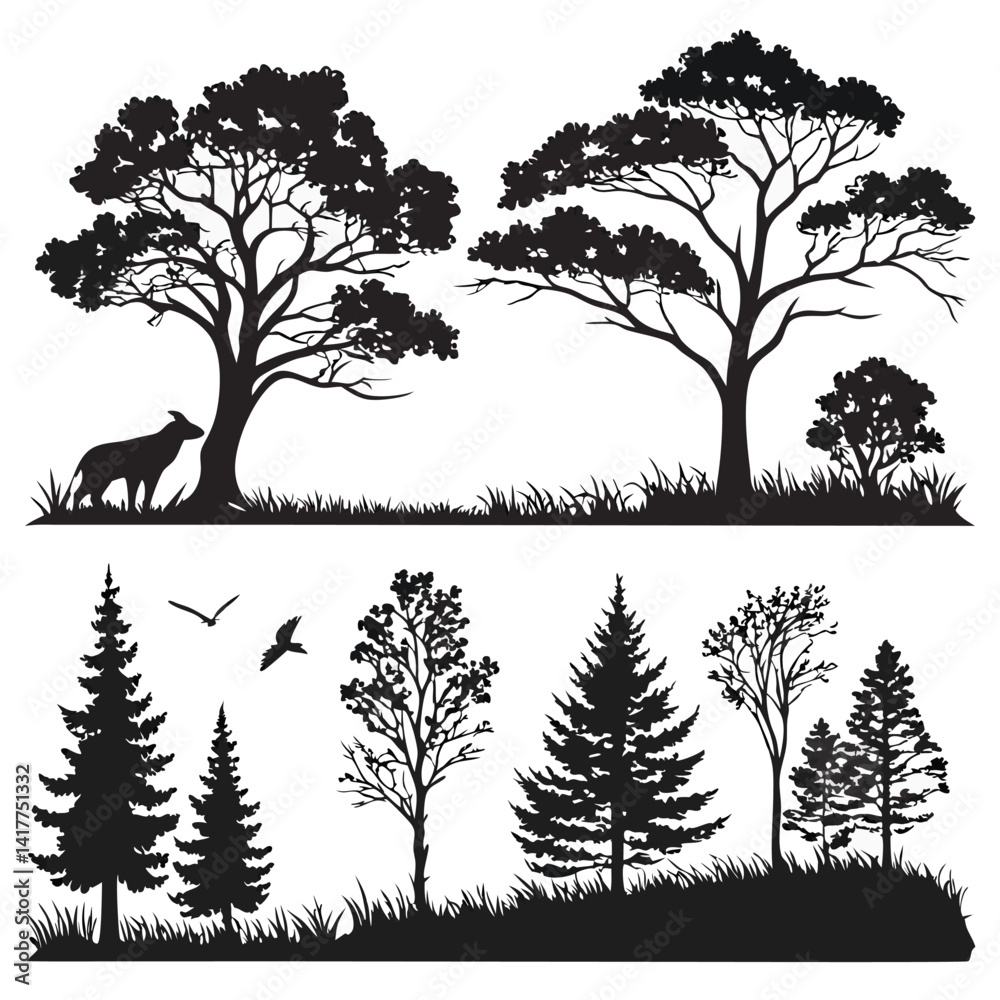 Obraz premium tree-and-forest-silhouettes---vector-illustration-.eps
