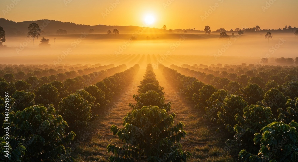 Obraz premium Sunrise over Coffee Plantation (Photo)