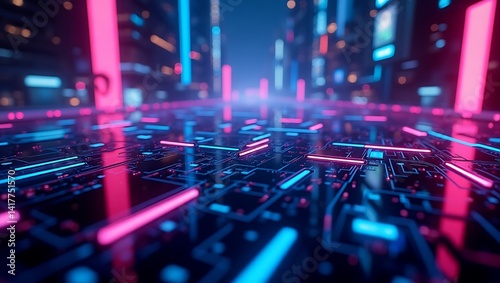 Futuristic AI-generated battle scene in a cyberpunk city
