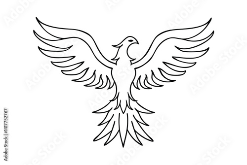Simple Phoenix Illustration Line Art Spread Wings Flying Bird Contour