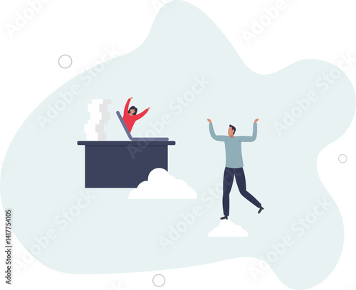 Video conference meeting with team in social distancing Coronavirus COVID-19 pandemic surreal concept.flat character life .