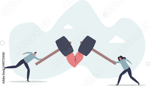 Marriage difficulties problem, divorce or violence or painful in broken relationship couple concept.flat character life .