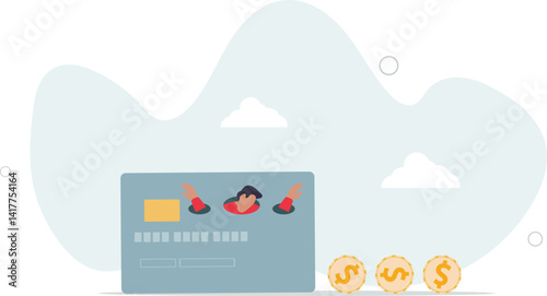 Credit card debt, overspending problem, financial failure or too much cost and expense concept.flat character life .