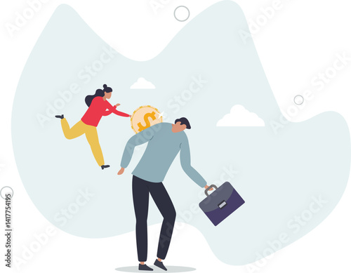 Bonus, benefit or incentive program to motivate exhausted employee, money or salary raising, support or reward for hard work concept.flat character life .