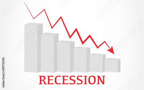 Recession concept background with bar chart and down arrow. Recession backdrop wallpaper