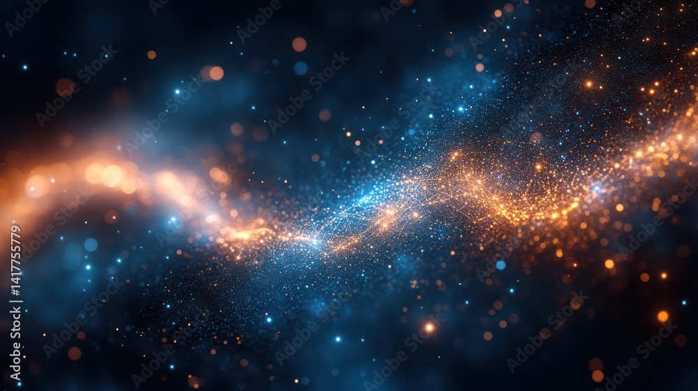Abstract swirling nebula with blue and orange particles. Abstract swirling nebula with blue and orange particles.