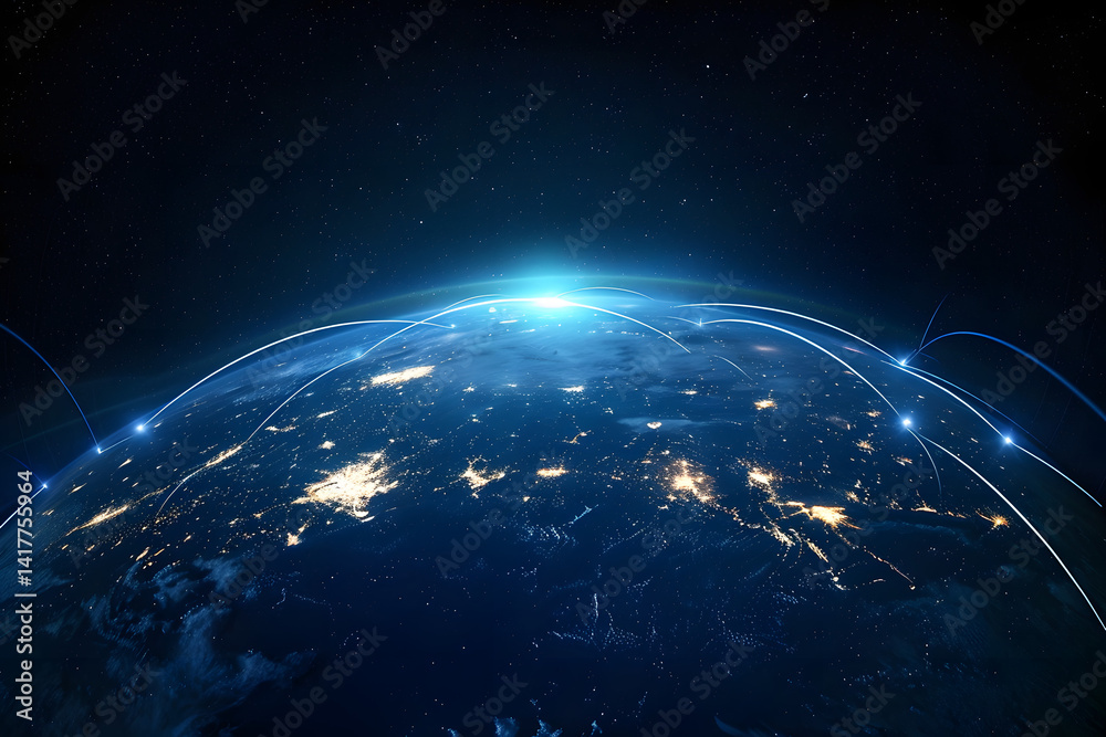 Fototapeta premium Global network connection. World map point and line composition concept of global business. Vector Illustration, Abstract Network World Map Background