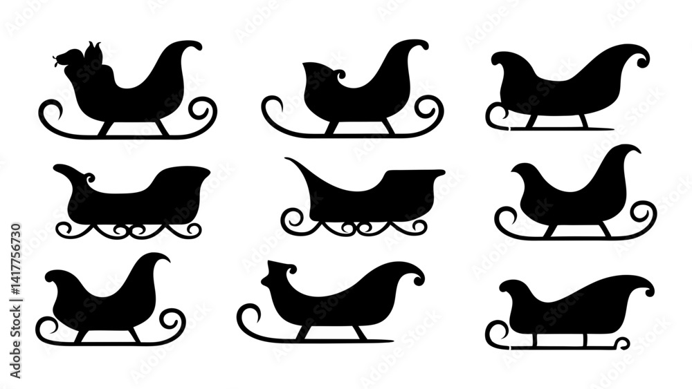 set of sleigh silhouette vector on white background set of sleigh silhouette vector on white background