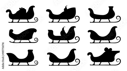 set of sleigh silhouette vector on white background