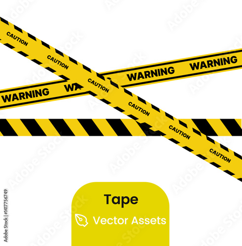 Vector illustration of warning and caution tapes in bold stripe patterns, commonly used for safety barriers, construction zones, police lines, and restricted areas.