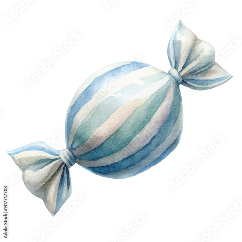 beautiful watercolor candy with blue and white stripes evokes joy and sweetness