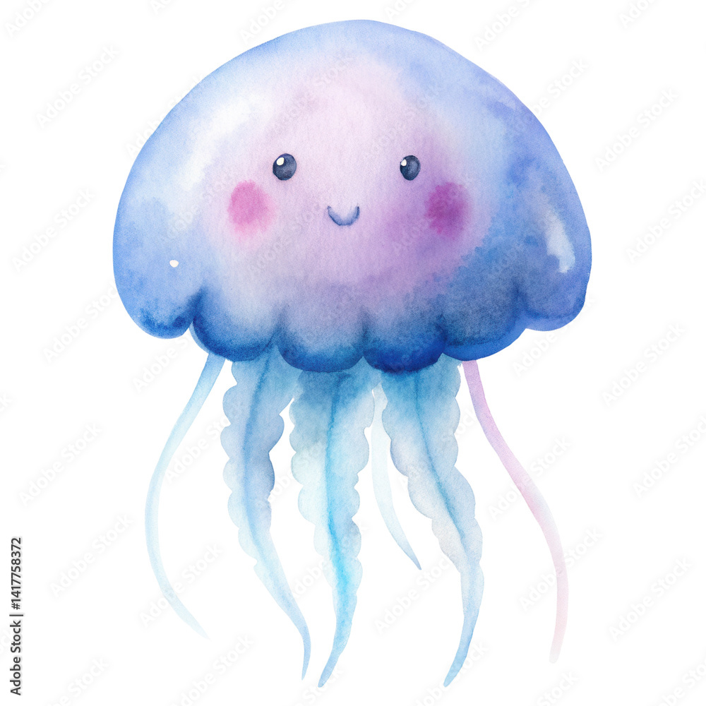 cute jellyfish with smiling face and soft blue hues, perfect for children doodles