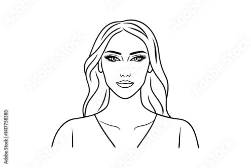 Linear Art Portrait Of A Fashionable Woman With Wavy Hair