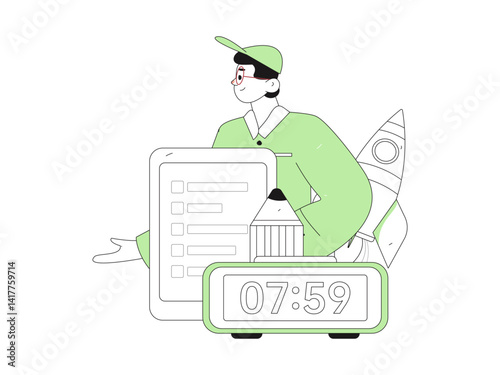 Flat vector illustration of business people operating work scene
