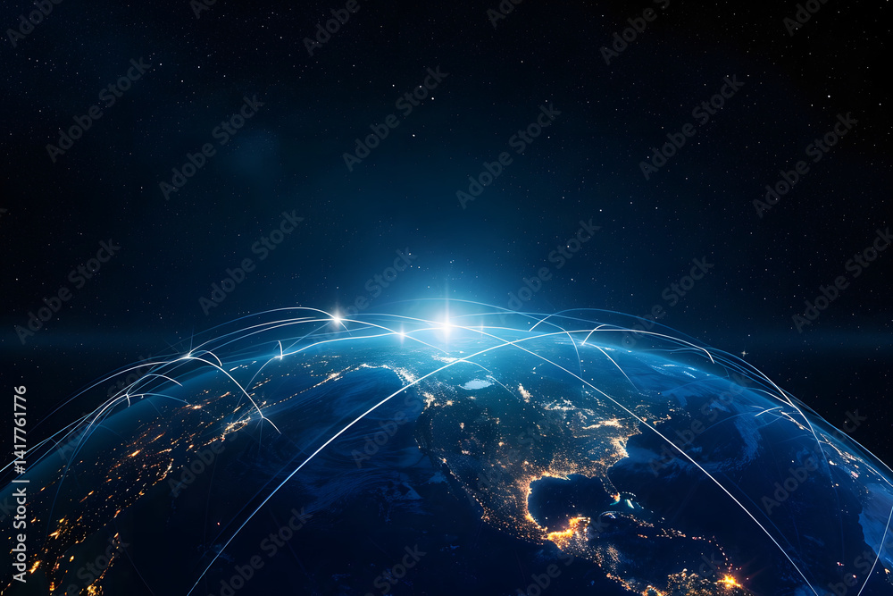 Obraz premium Global network connection. World map point and line composition concept of global business. Vector Illustration, Abstract Network World Map Background