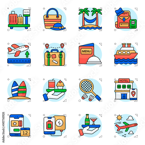 Set of Tour Flat Icons 

