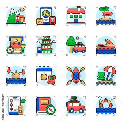 Set of Travel and Journey Flat Icons 

