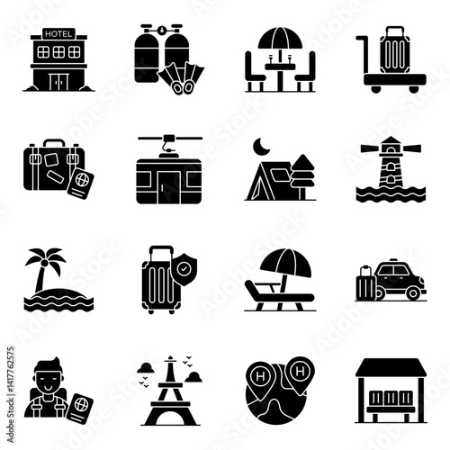 Set of Travel Solid Icons 

