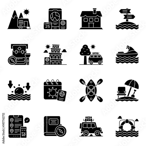 Set of Travel and Journey Solid Icons 

