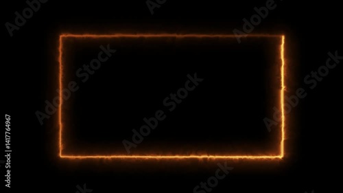 Abstract neon line picture frame background, Rectangular Fire effect Animation. Fire Flame Gradually Appearing in A rectangle Frame