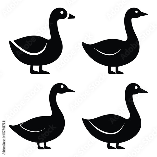 Simple Black and White Goose Silhouettes for Design