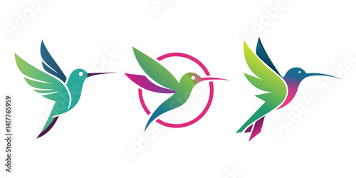 Stylized Hummingbird Illustration – Colorful Vector of a Flying Bird in Minimal Modern Style