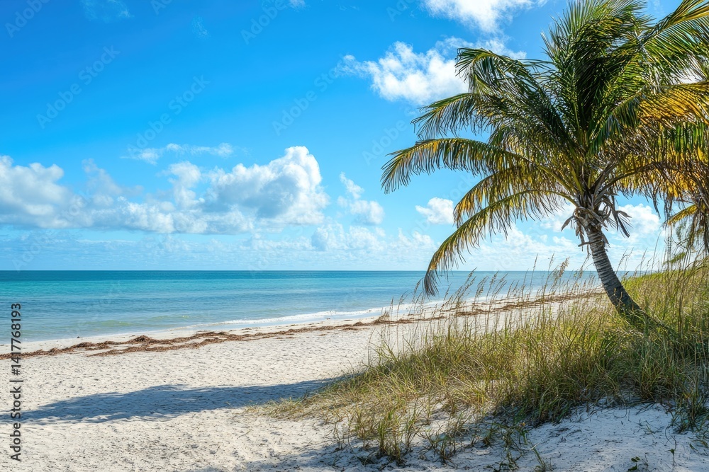 Fototapeta premium Tropical beach scene with palm tree (1)