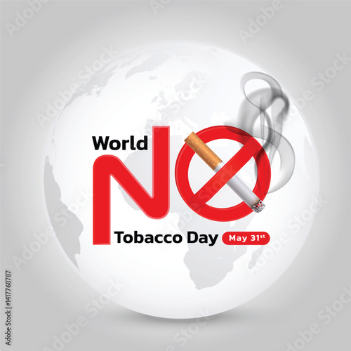 World Tobacco Day concept with cigarette, smoke and stop sign to become aware of lung health. Important day on 31 May. Flat vector illustration.